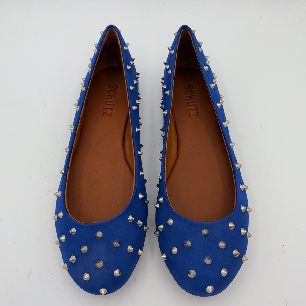 Schutz Anil Royal Blue Suede Spiked Studded Ballet Flats Size 5 M - Picture 4 of 9